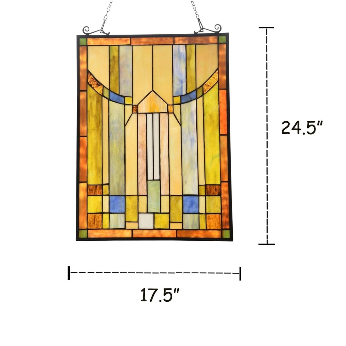 24.5" Mission Style Stained Glass Window Hanging Panel Suncatcher - 4