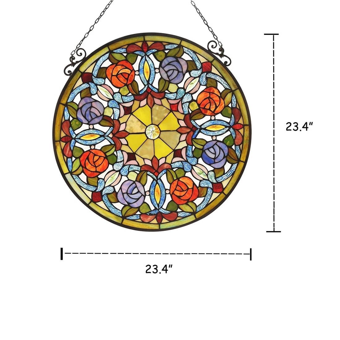 23.4" Round Floral Stained Glass Window Hanging Panel Suncatcher - 3