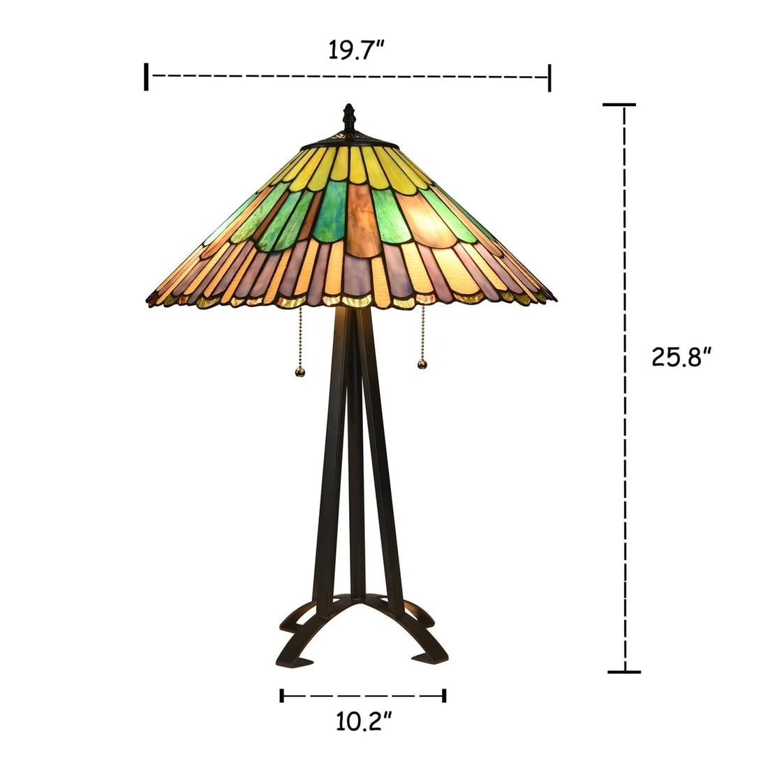 26" 3 light Stained Glass Geometric Mission Table Lamp - 5
