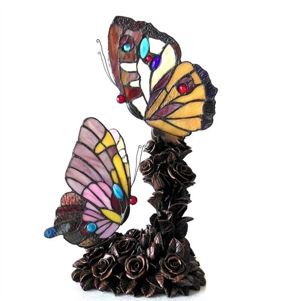 17" Double Butterfly Stained Glass Accent light Lamp - 2