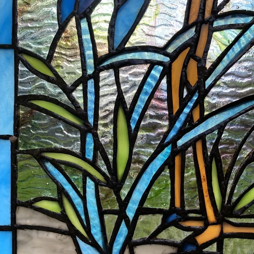 18" White & Blue Crane Stained Glass Window Panel - 7
