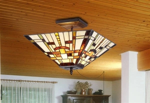 14" Mission Stained Glass Semi Flush Ceiling Uplight - 3