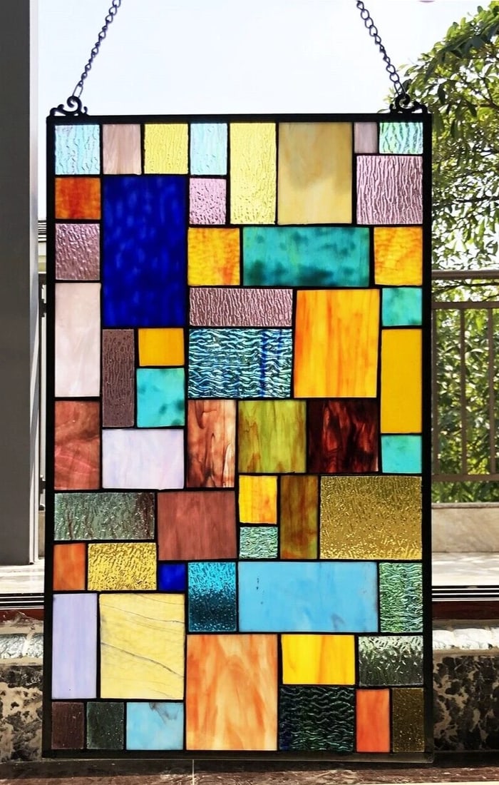 25" Geometric Stained Glass Window Hanging Panel Suncatcher - 3