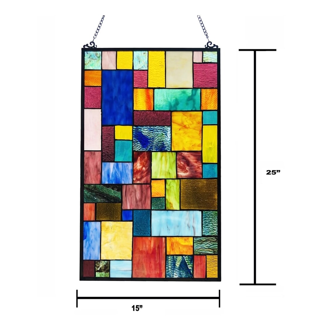 25" Geometric Stained Glass Window Hanging Panel Suncatcher - 4