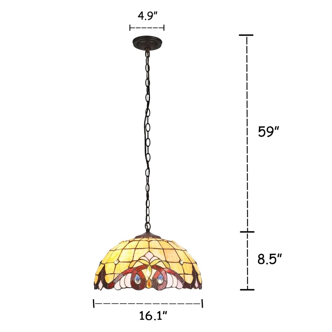16.1 " Stained Glass Pendant Swag Ceiling Light - 3