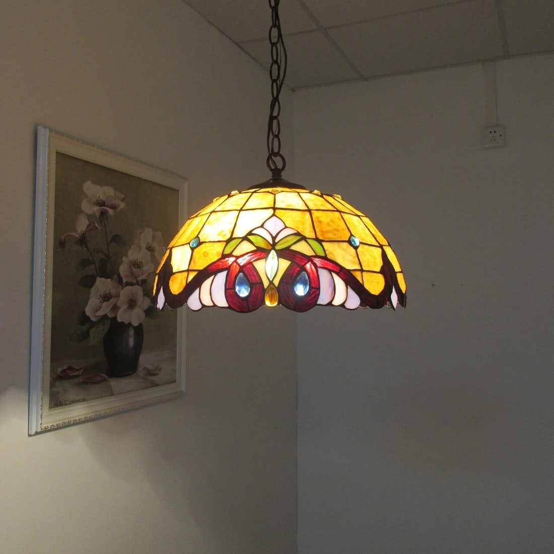 16.1 " Stained Glass Pendant Swag Ceiling Light - 4