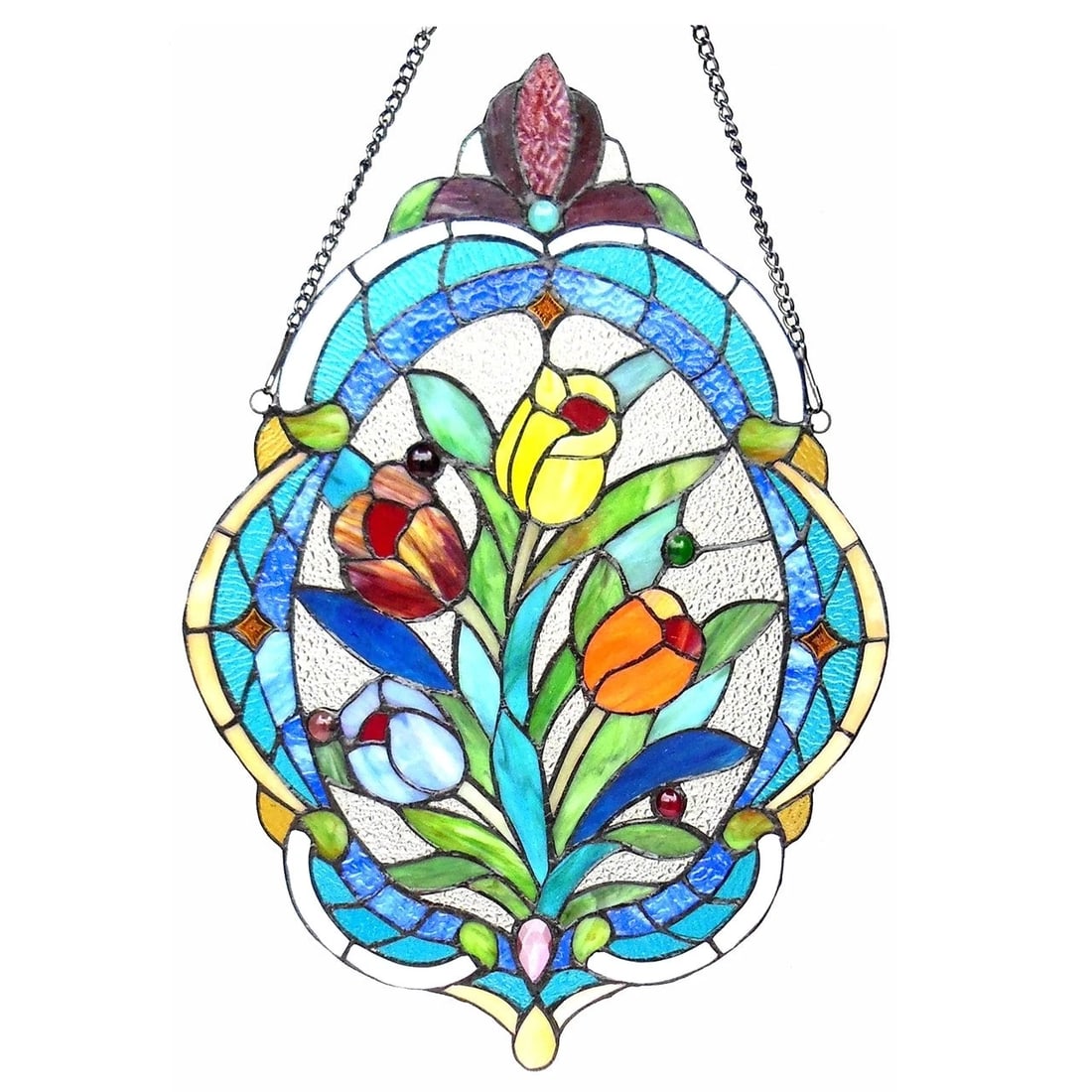 22.5" Stained Glass Window Hanging Panel Suncatcher With Glass Beads - 2