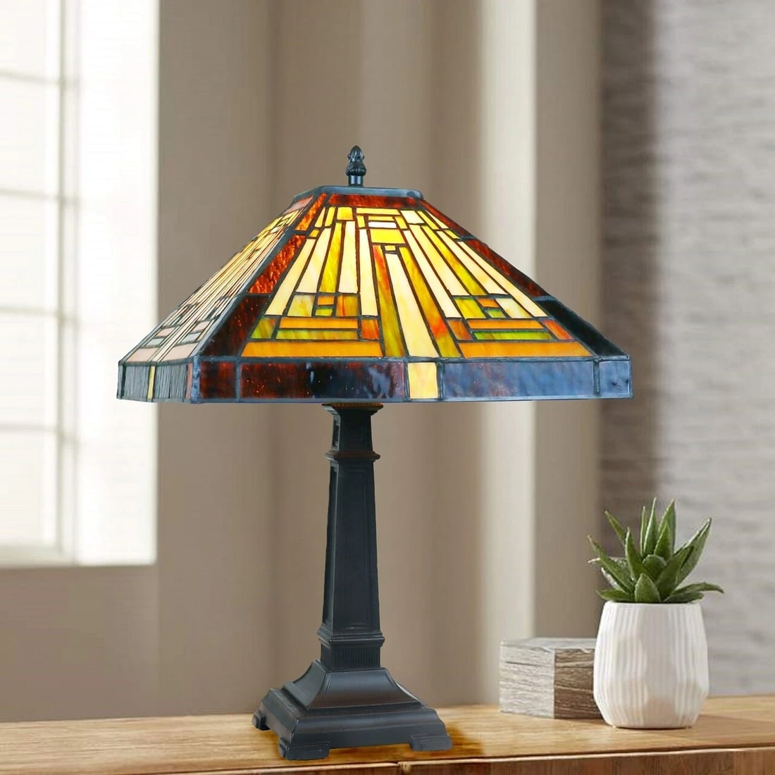 16.8" 1 light Stained Glass Mission Table Lamp - 3