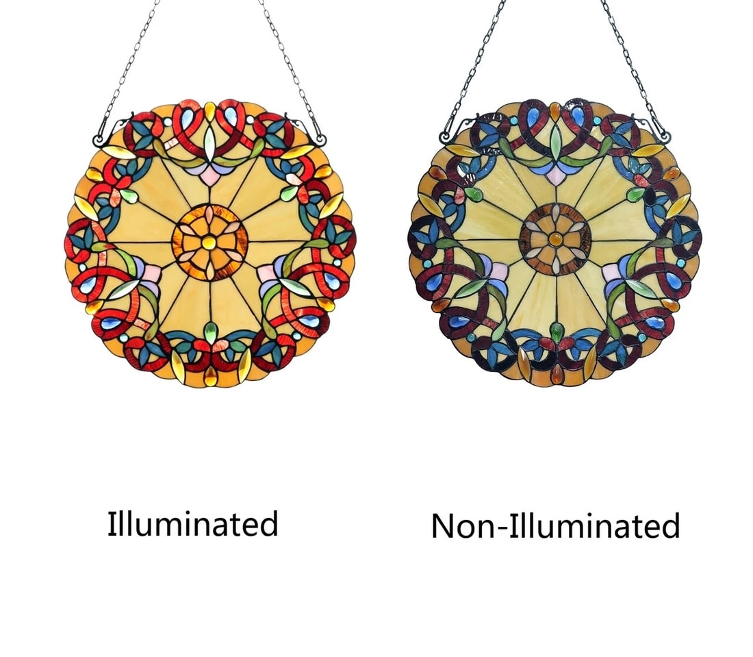 20" Round Stained Glass Window Hanging Panel Suncatcher - 3