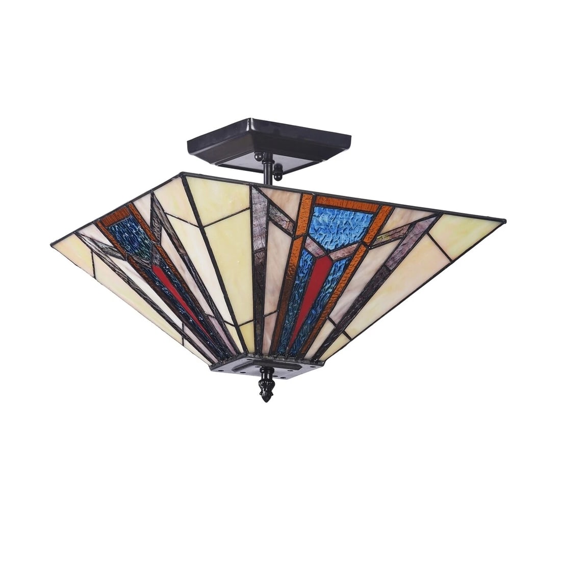 13.9" Mission Stained Glass Semi Flush Ceiling Uplight - 2