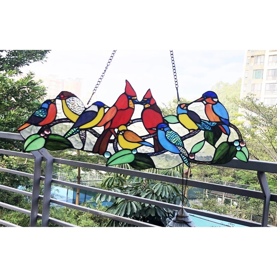 27" Cardinal Bird Stained Glass Window Hanging Panel Suncatcher - 3