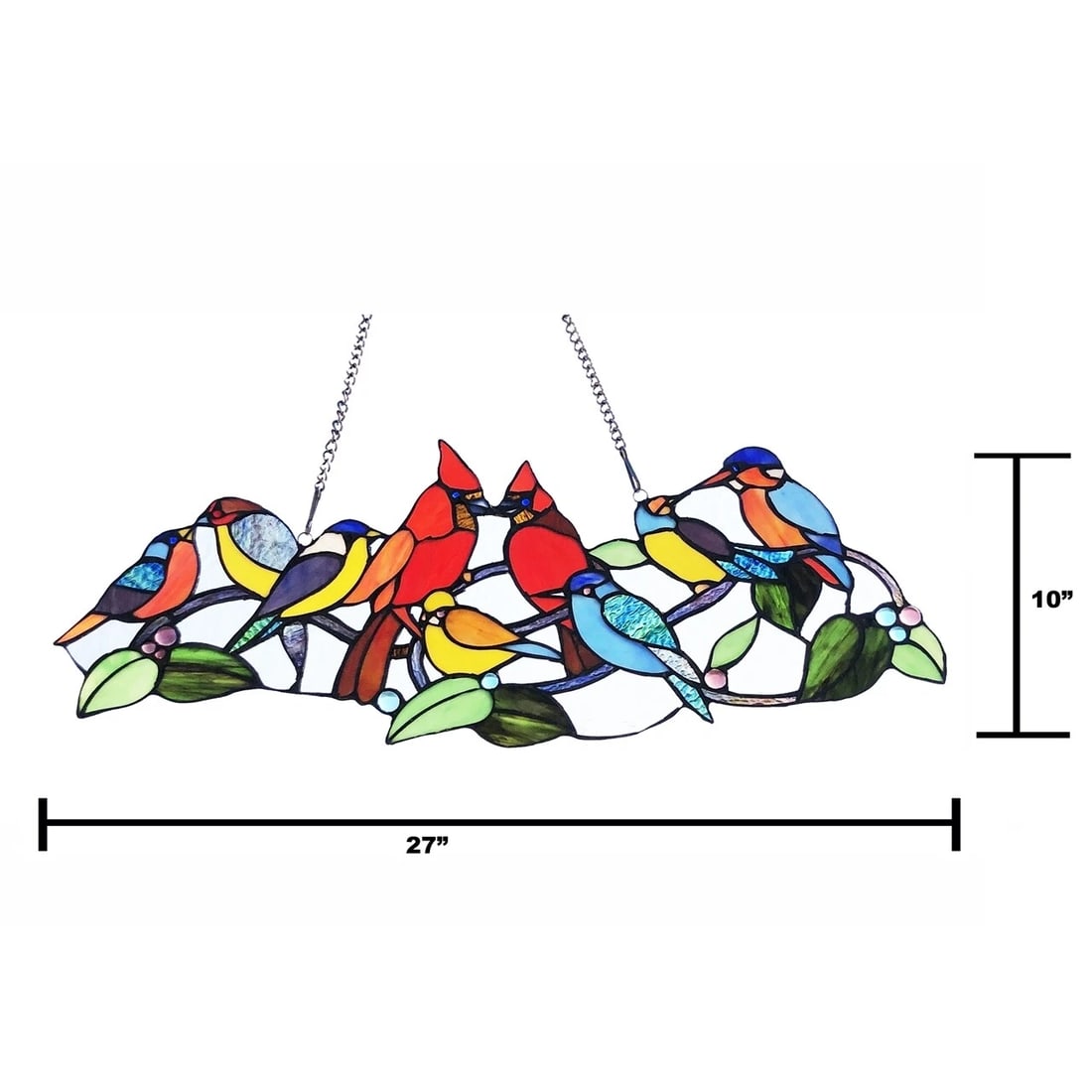 27" Cardinal Bird Stained Glass Window Hanging Panel Suncatcher - 4