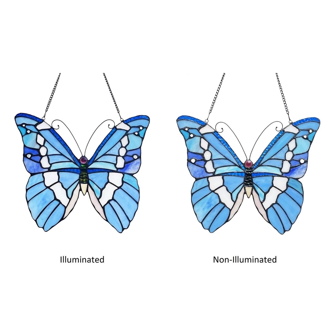 13 1/2" Blue Butterfly Stained Glass Window Hanging Panel Suncatcher - 4