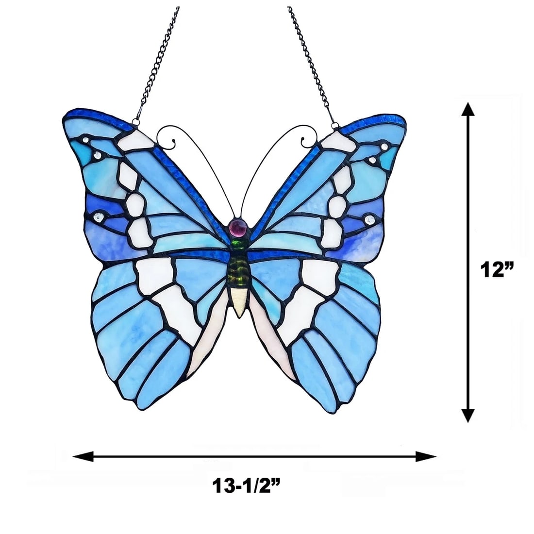 13 1/2" Blue Butterfly Stained Glass Window Hanging Panel Suncatcher - 5
