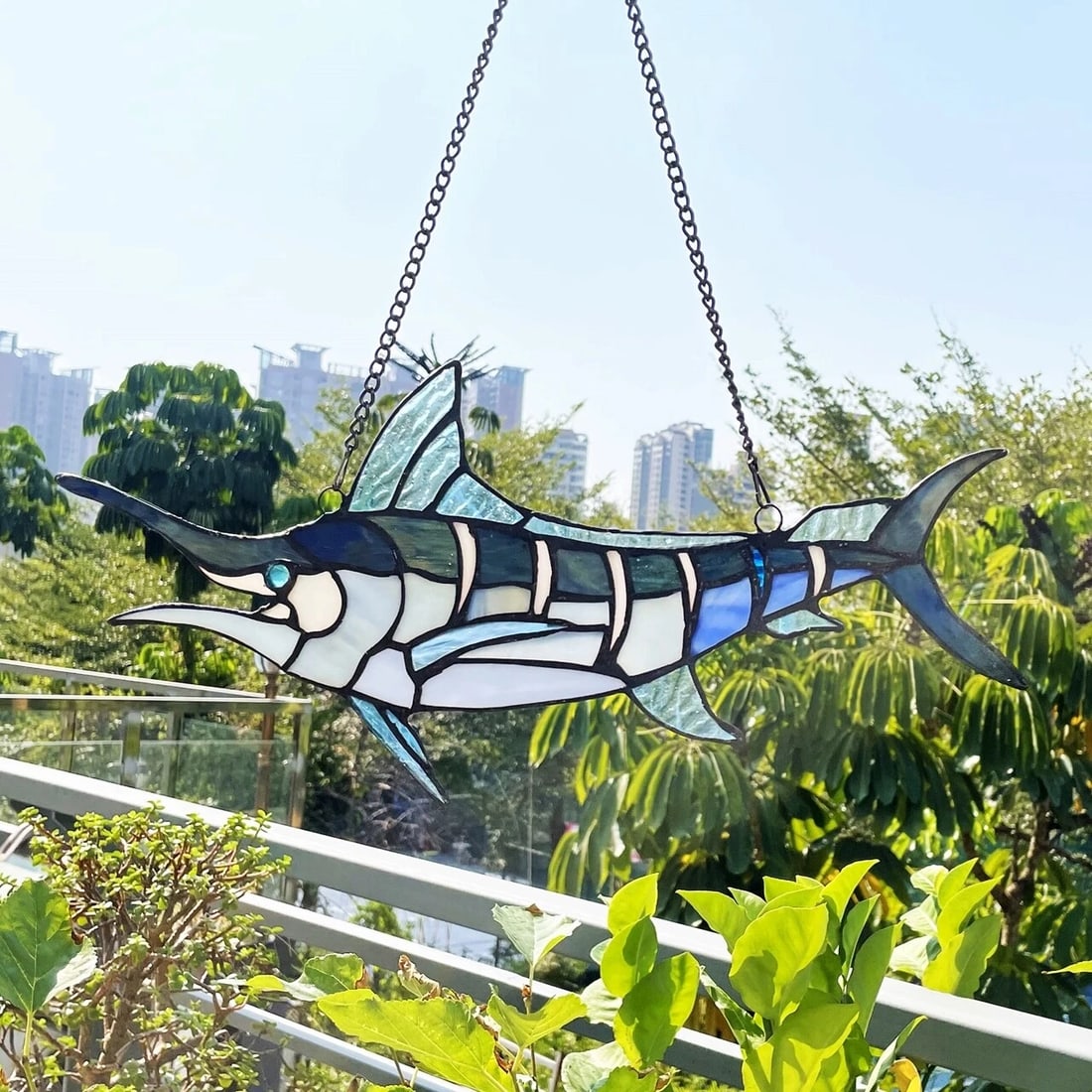 16" Stained Glass Sword Fish Marlin Window Hanging Panel Suncatcher - 5