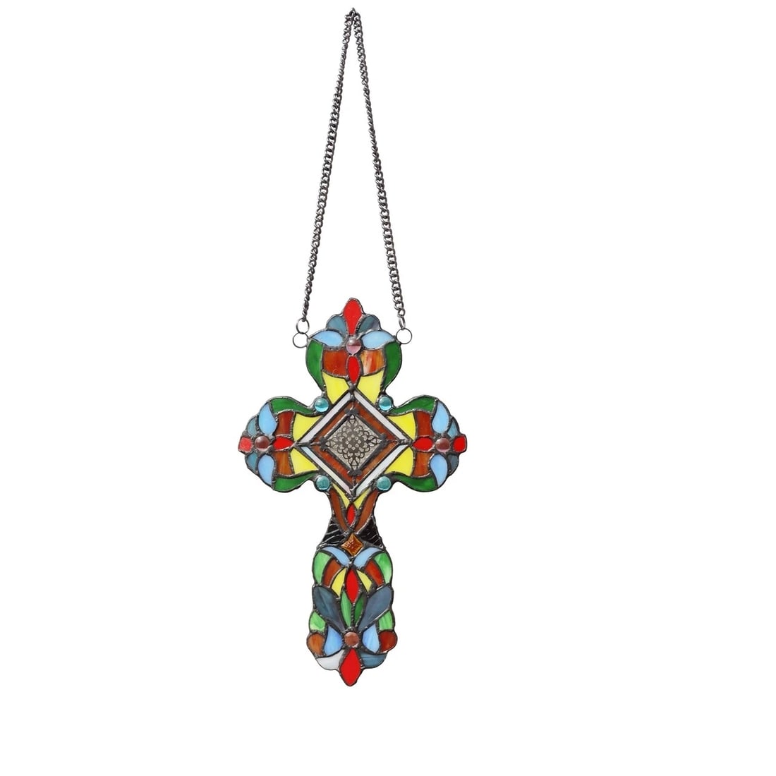 13" Stained Glass Cross Window Hanging Panel Suncatcher - 2