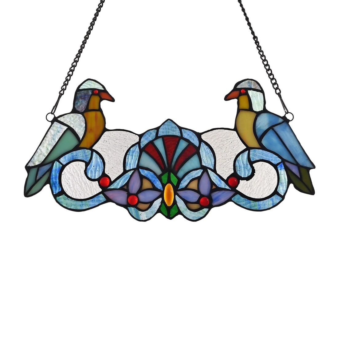 15.7" Folk Art Bird Stained Glass Window Hanging Panel Suncatcher - 2