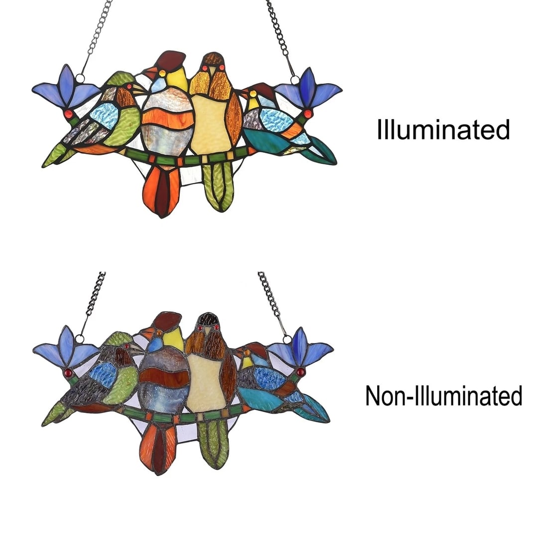 15.7 " 4 Bird Stained Glass Window Hanging Panel Suncatcher - 3