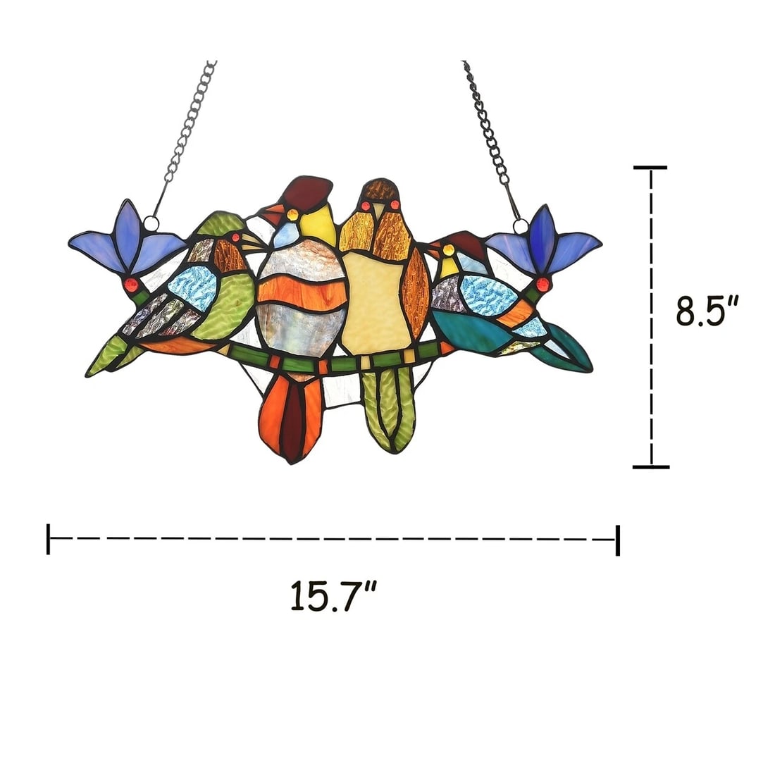 15.7 " 4 Bird Stained Glass Window Hanging Panel Suncatcher - 4