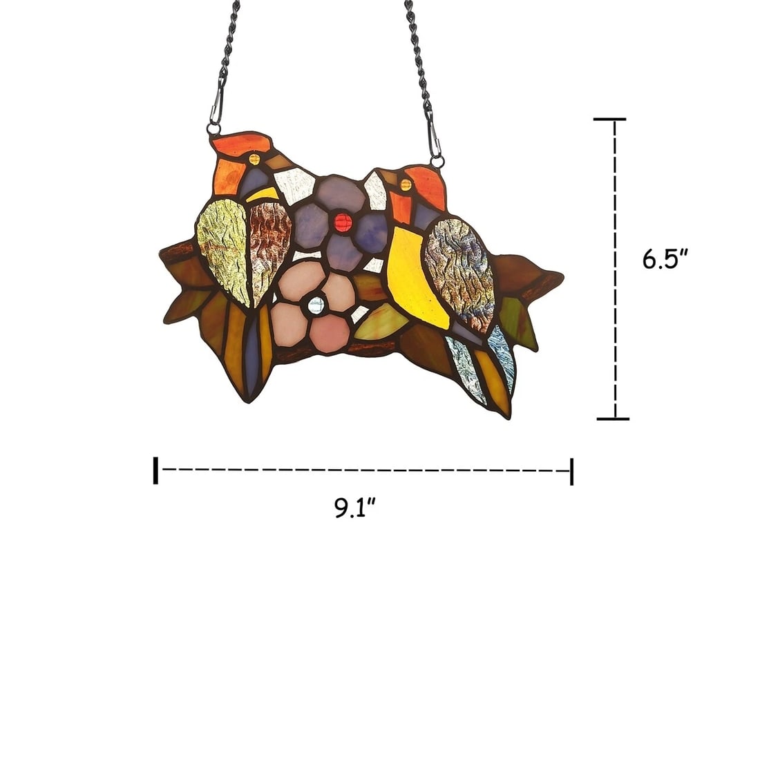 9.1 " Folk Art Bird Stained Glass Window Hanging Panel Suncatcher - 3