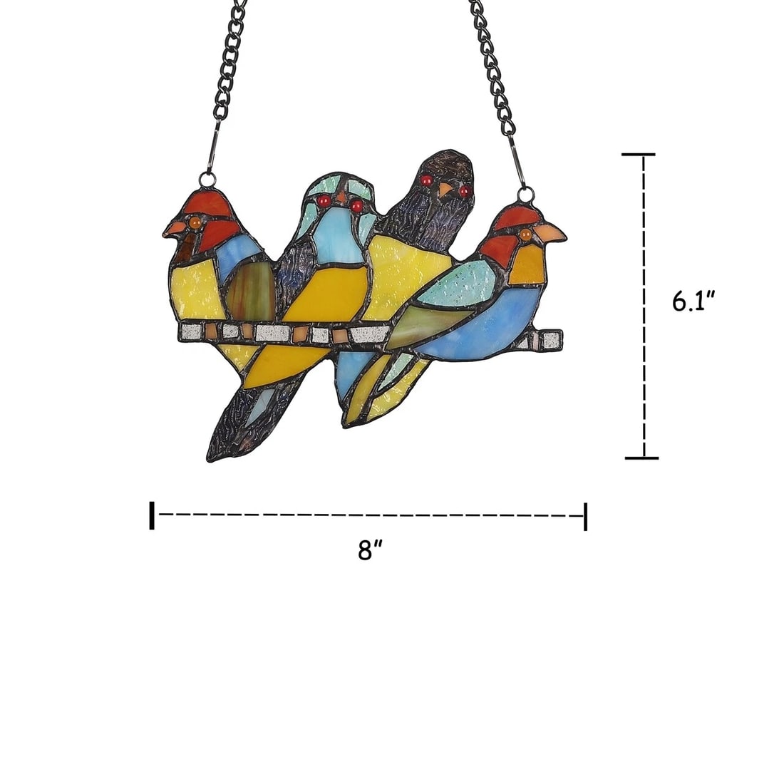 8" Folk Art Bird Stained Glass Window Hanging Panel Suncatcher - 3