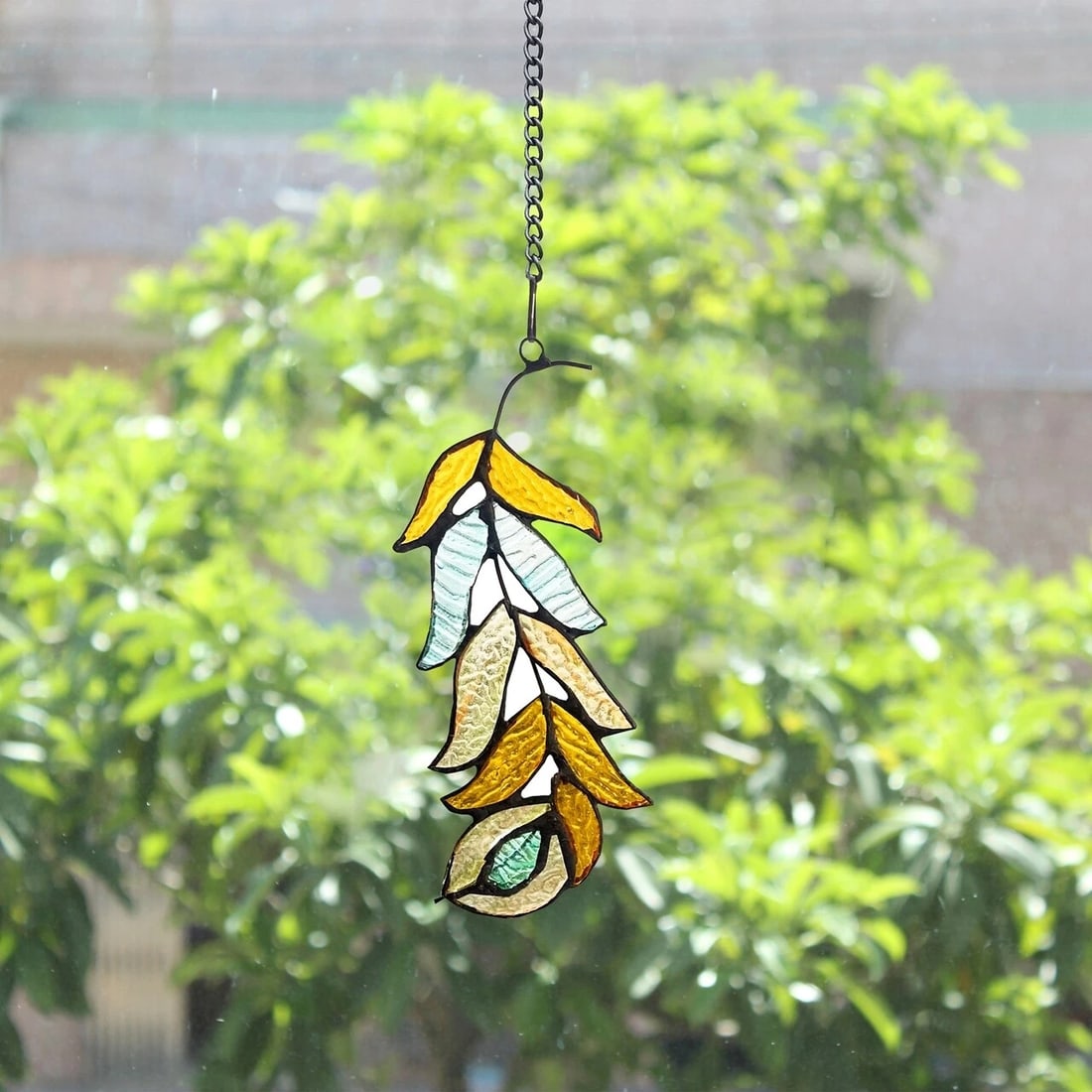 7 1/2" Stained Glass Feather Window Hanging Panel Suncatcher - 4