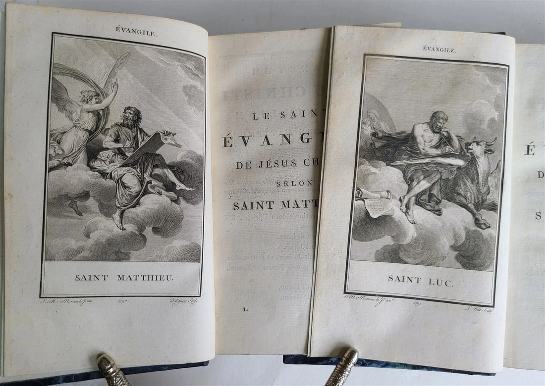 1793 BIBLE in FRENCH antique 2 VOLUMES illustrated over 80 plates NEW TESTAMENT - 3