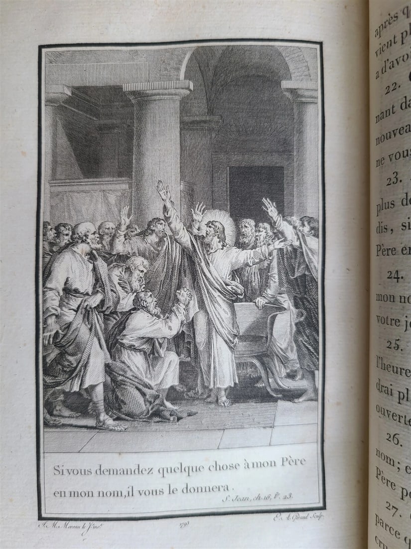1793 BIBLE in FRENCH antique 2 VOLUMES illustrated over 80 plates NEW TESTAMENT - 8