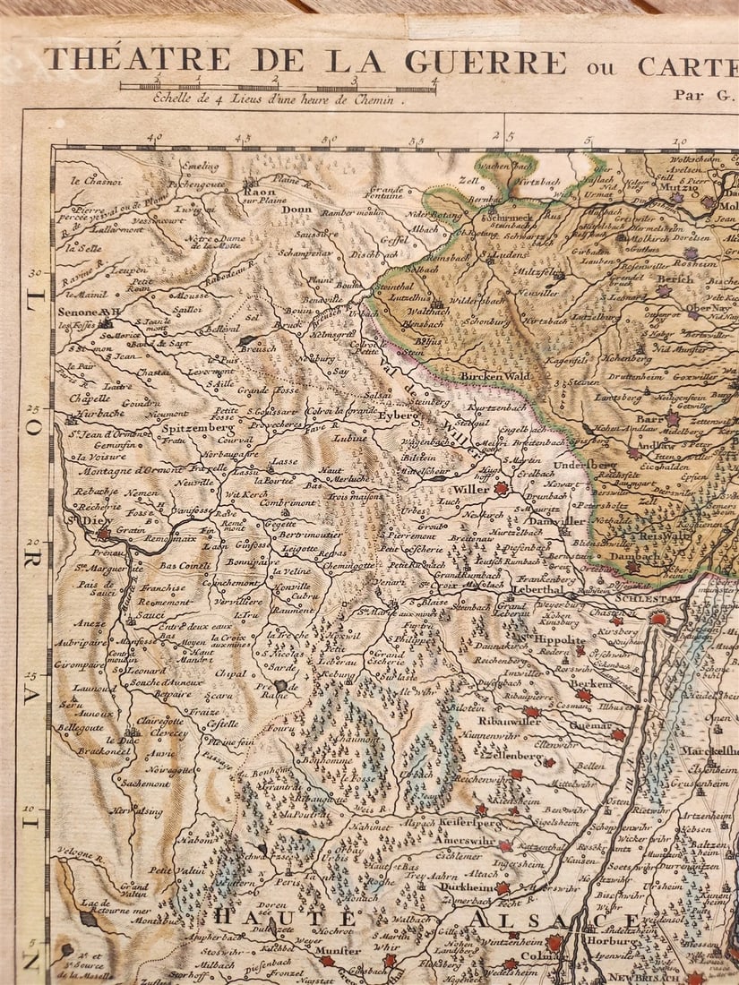 1730s MILITARY MAP antique THEATRE DE LA GUERRE CARTE NOUVELLE LE COURS du RHIN - 2