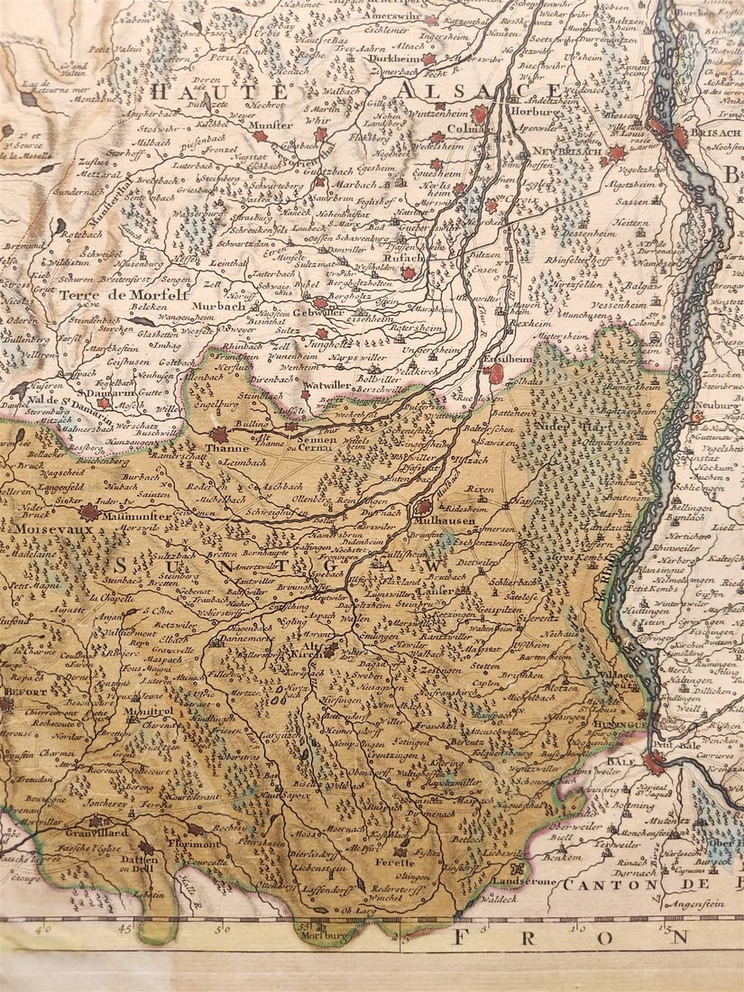 1730s MILITARY MAP antique THEATRE DE LA GUERRE CARTE NOUVELLE LE COURS du RHIN - 3
