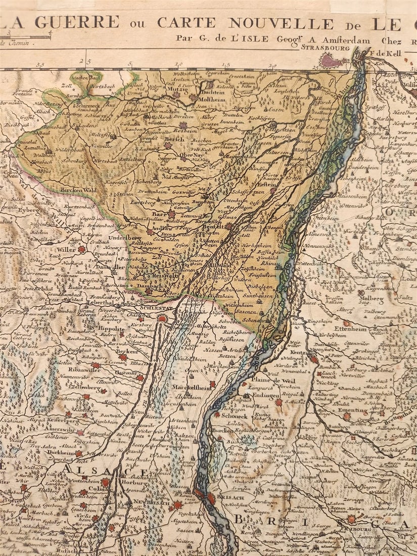 1730s MILITARY MAP antique THEATRE DE LA GUERRE CARTE NOUVELLE LE COURS du RHIN - 4