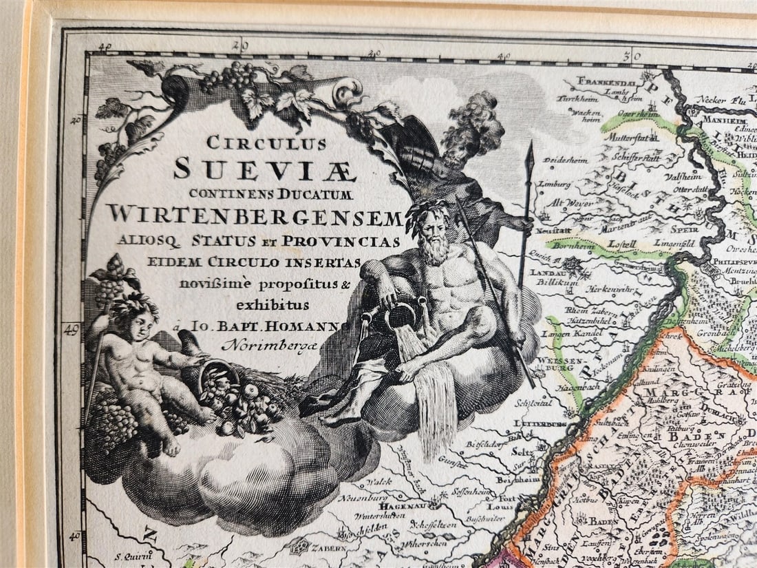 1720s MAP of GERMANY SWABIA by J.B.HOMANN antique AUTHENTIC hand colored: Title: 1720s MAP of GERMANY SWABIA by J.B.HOMANN antique AUTHENTIC hand colored Description: MAP CIRCULUS SUEVIAE ... Wirtembergensem Nuremberg: J.B. Homann, c. 1720s Hand colored Size 20 1/2 by 24 in