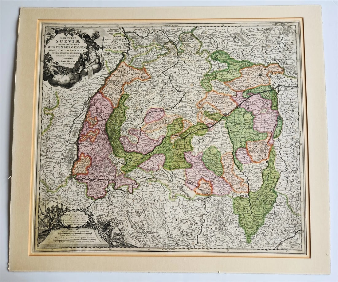 1720s MAP of GERMANY SWABIA by J.B.HOMANN antique AUTHENTIC hand colored - 2