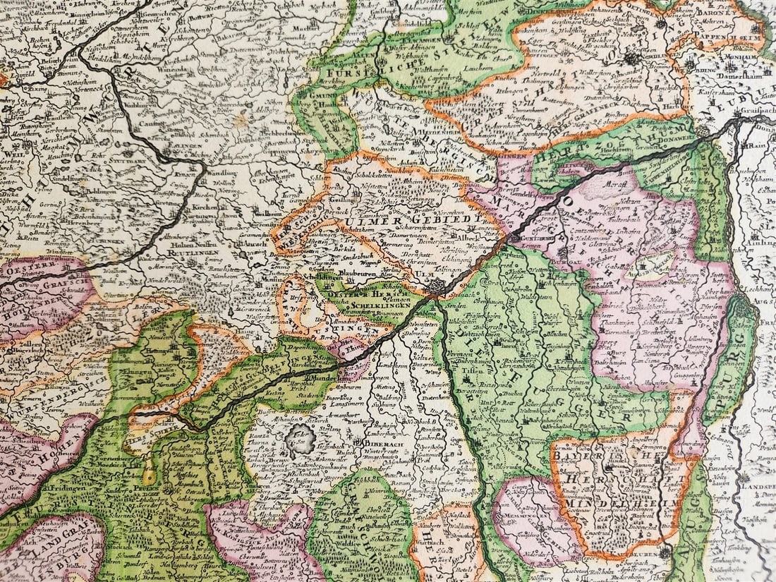 1720s MAP of GERMANY SWABIA by J.B.HOMANN antique AUTHENTIC hand colored - 4