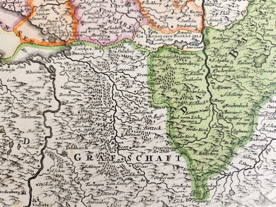 1720s MAP of GERMANY SWABIA by J.B.HOMANN antique AUTHENTIC hand colored - 5