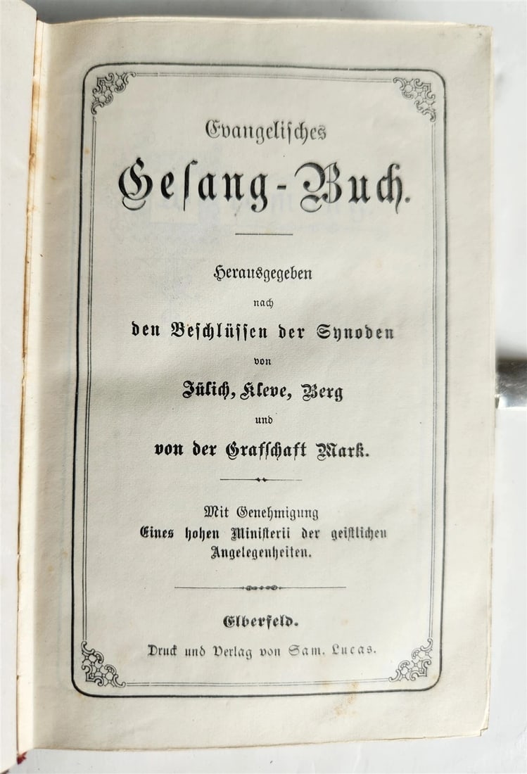 1880s HYMNAL in GERMAN antique DECORATIVE LEATHER BINDING w/ METAL EDGES - 6