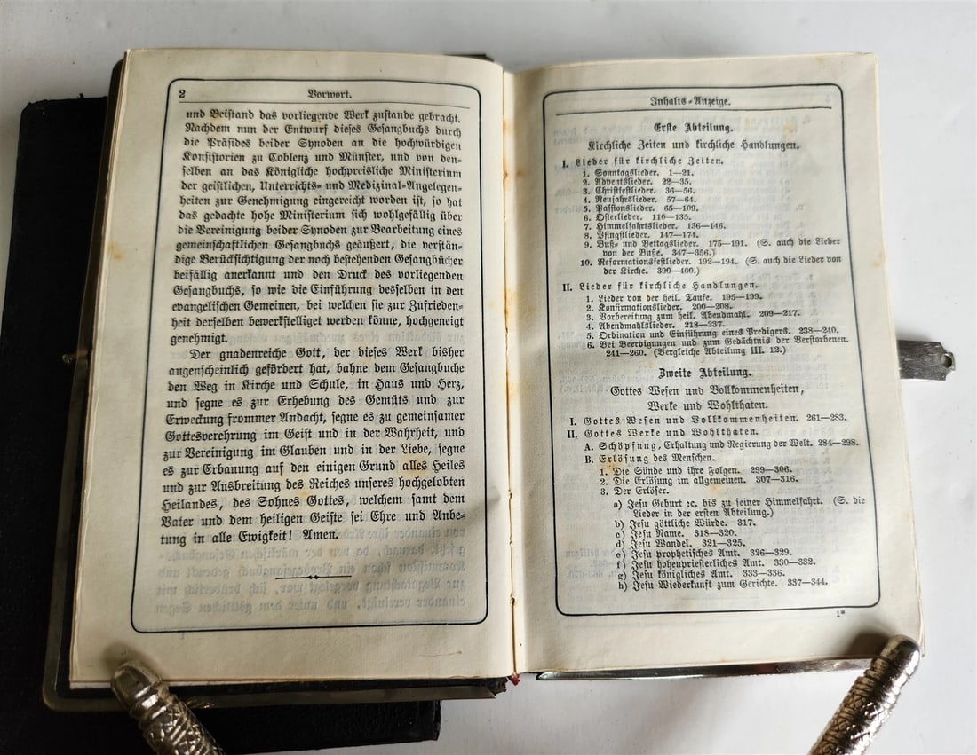 1880s HYMNAL in GERMAN antique DECORATIVE LEATHER BINDING w/ METAL EDGES - 9