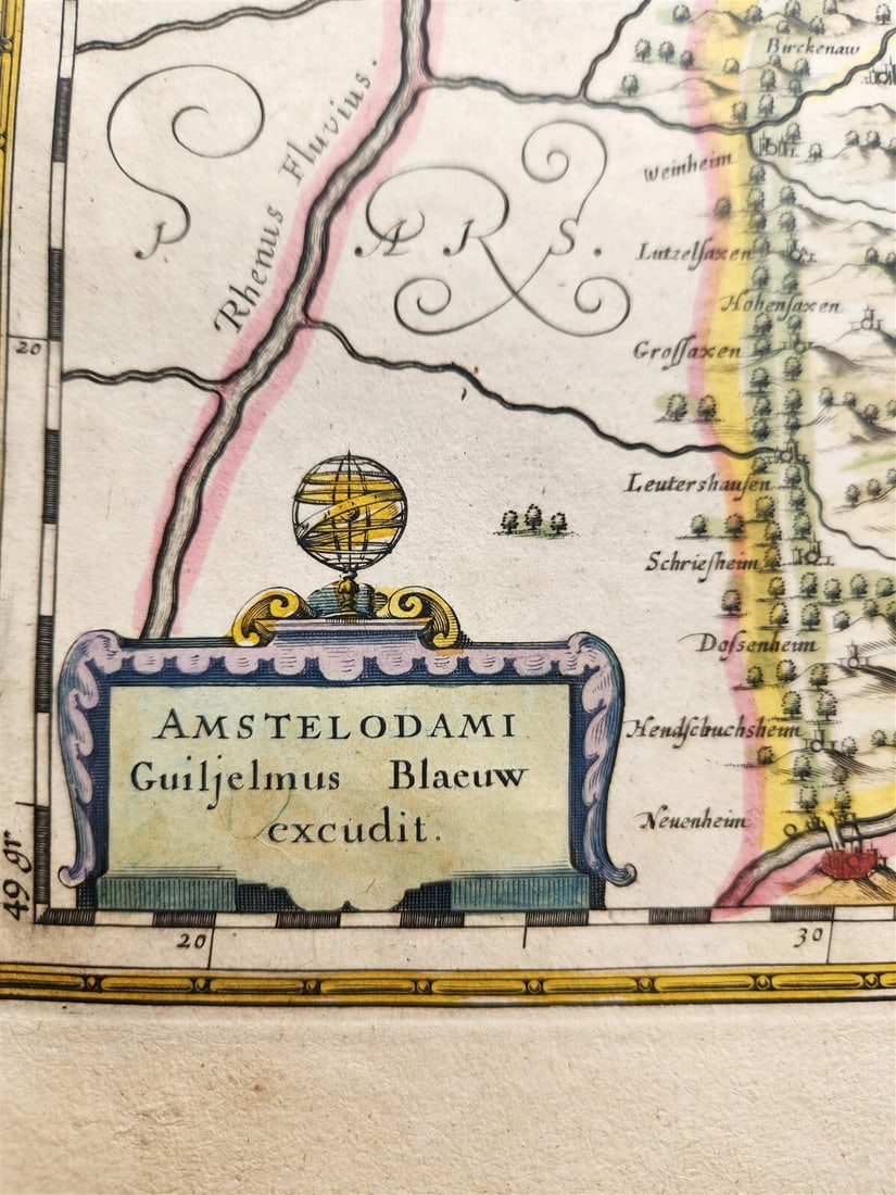 1640 MAP of GERMANY ERBACH by WILLEM BLAEU antique AUTHENTIC hand colored - 4