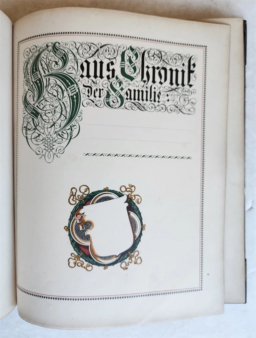 1890 FAMILY CHRONICLE w/ AMAZING BLIND-STAMPED LEATHER BINDING antique - 7