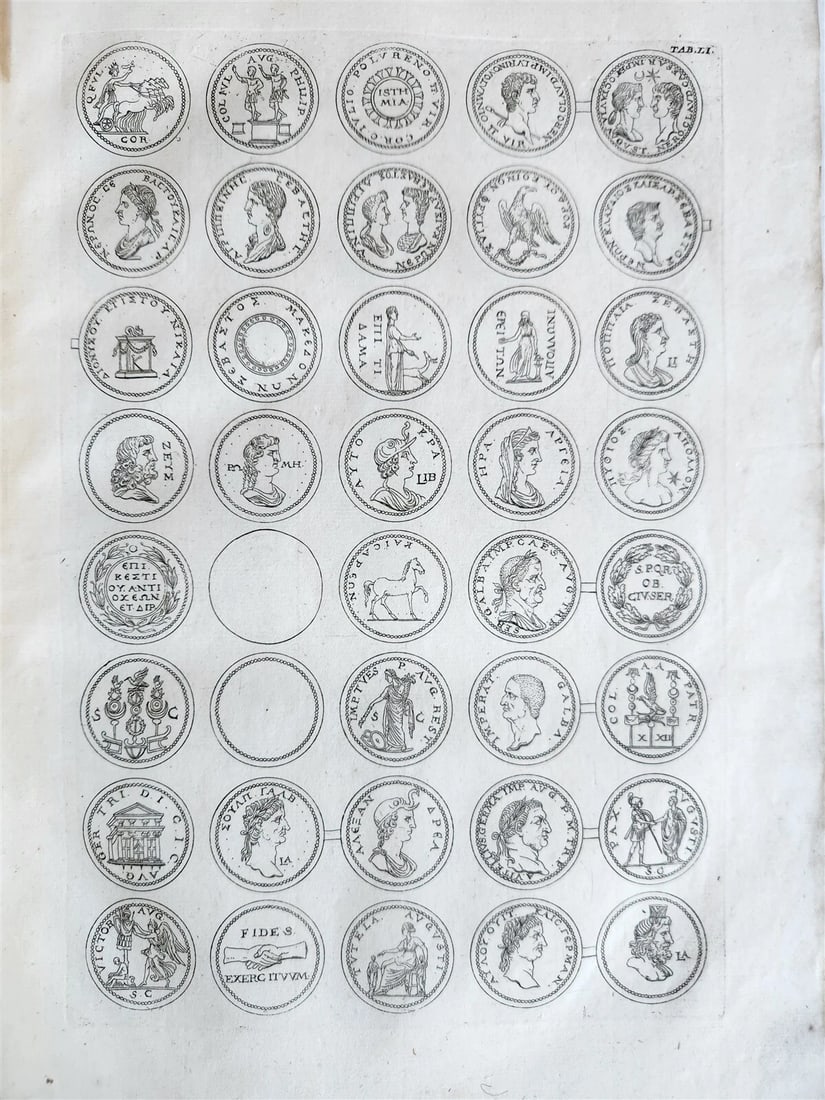 1742 NUMISMATIC ILLUSTRATED FOLIO medal collection of Queen of Sweden antique - 7