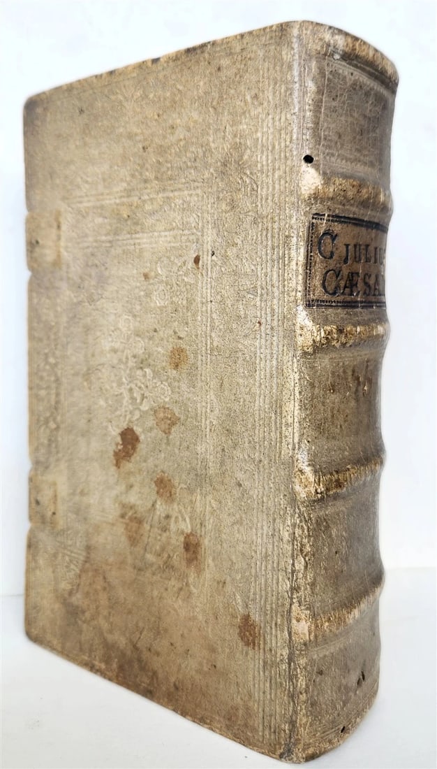 1758 JULIUS CAESAR ILLUSTRATED w/ MAPS DE BELLO GALICO et CIVILI antique PIGSKIN - 7