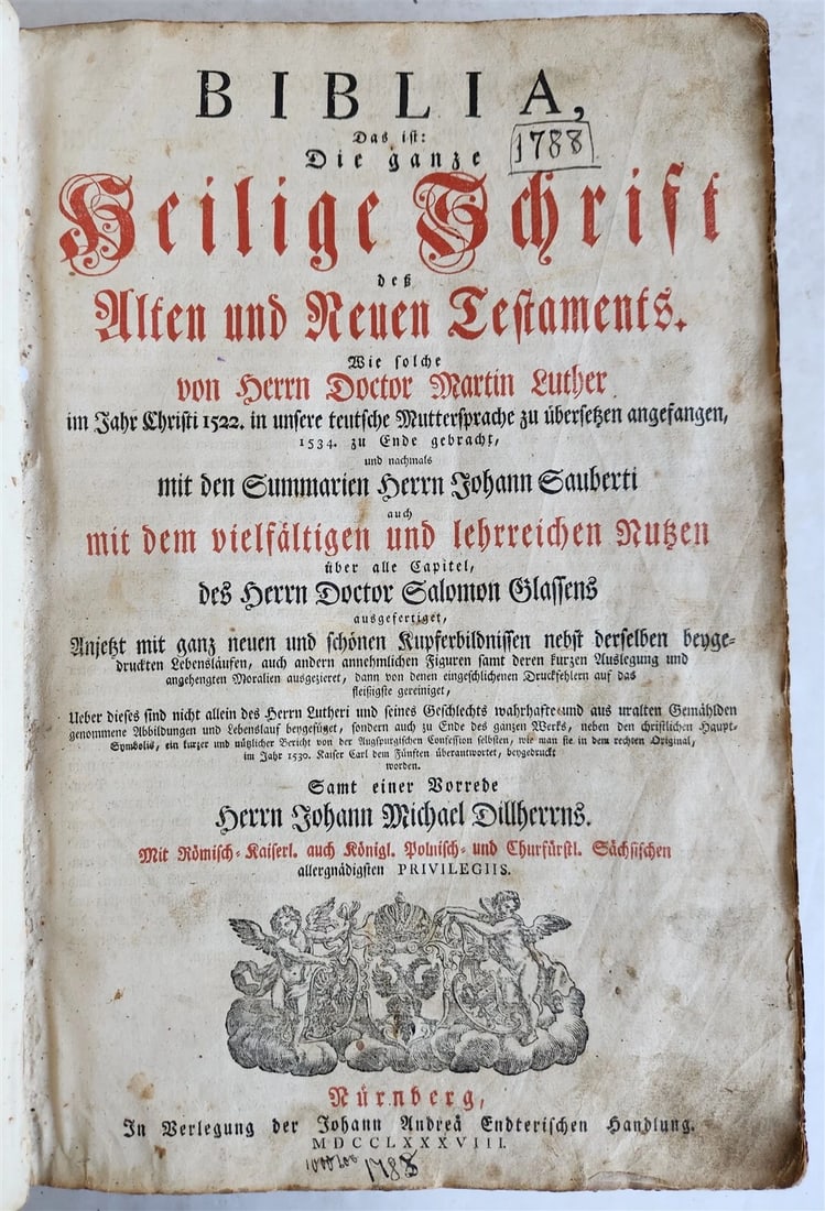 1788 BIBLE in GERMAN ILLUSTRATED antique MASSIVE PIGSKIN BOUND FOILIO - 2