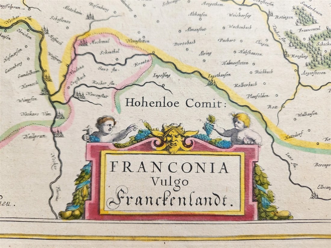 1640 MAP of GERMANY FRANCONIA REGION WILLEM BLAEU antique AUTHENTIC hand colored - 2