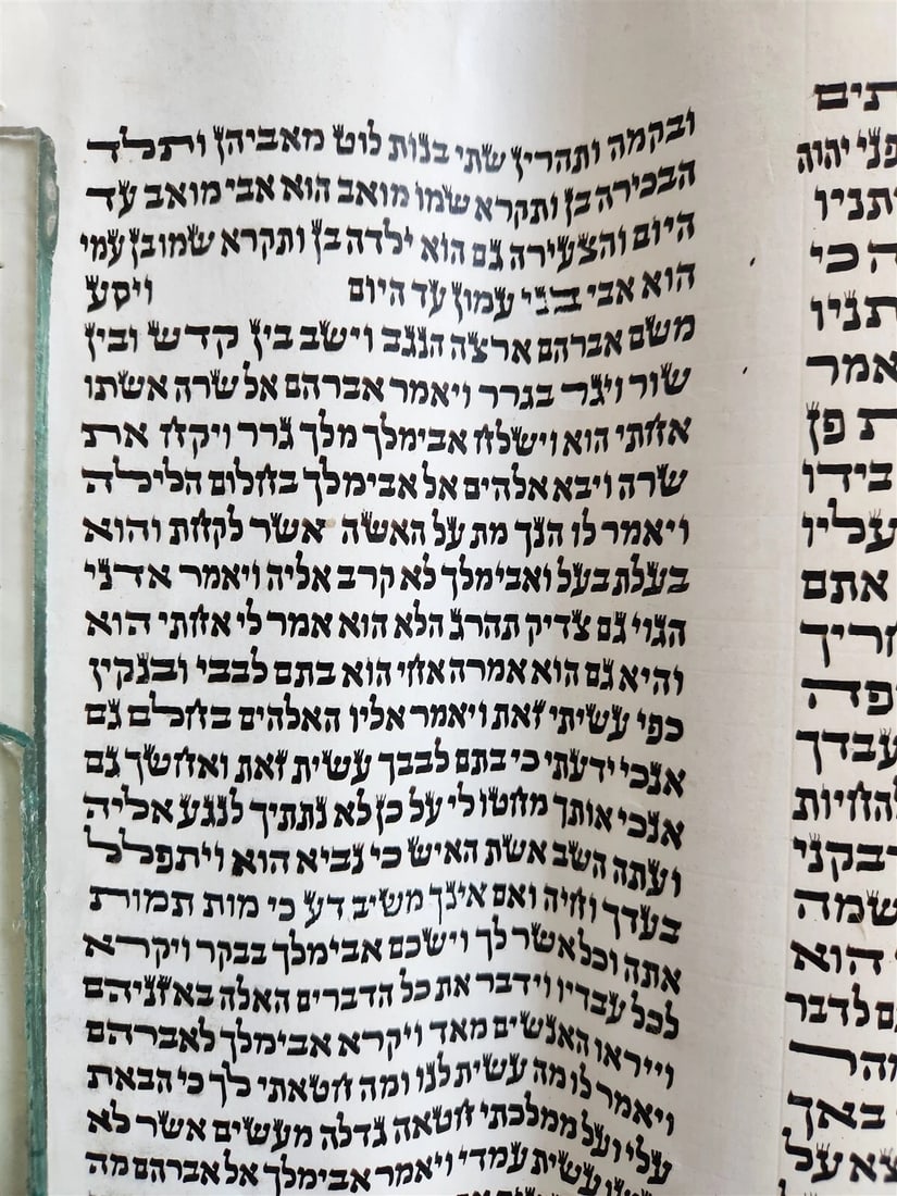 TORAH SCROLL FRAGMENT MANUSCRIPT on VELLUM antique BIBLE GENESIS 16:15 - 21:3 - 3