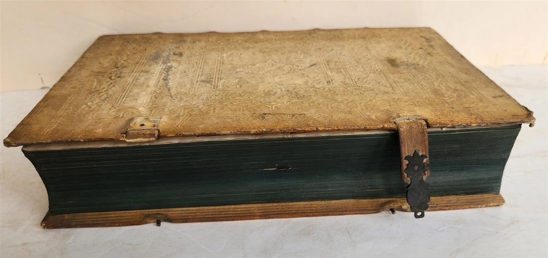 1735 BIBLE in GERMAN & LATIN antique HAND TOOLED PIGSKIN BOUND FOLIO - 3