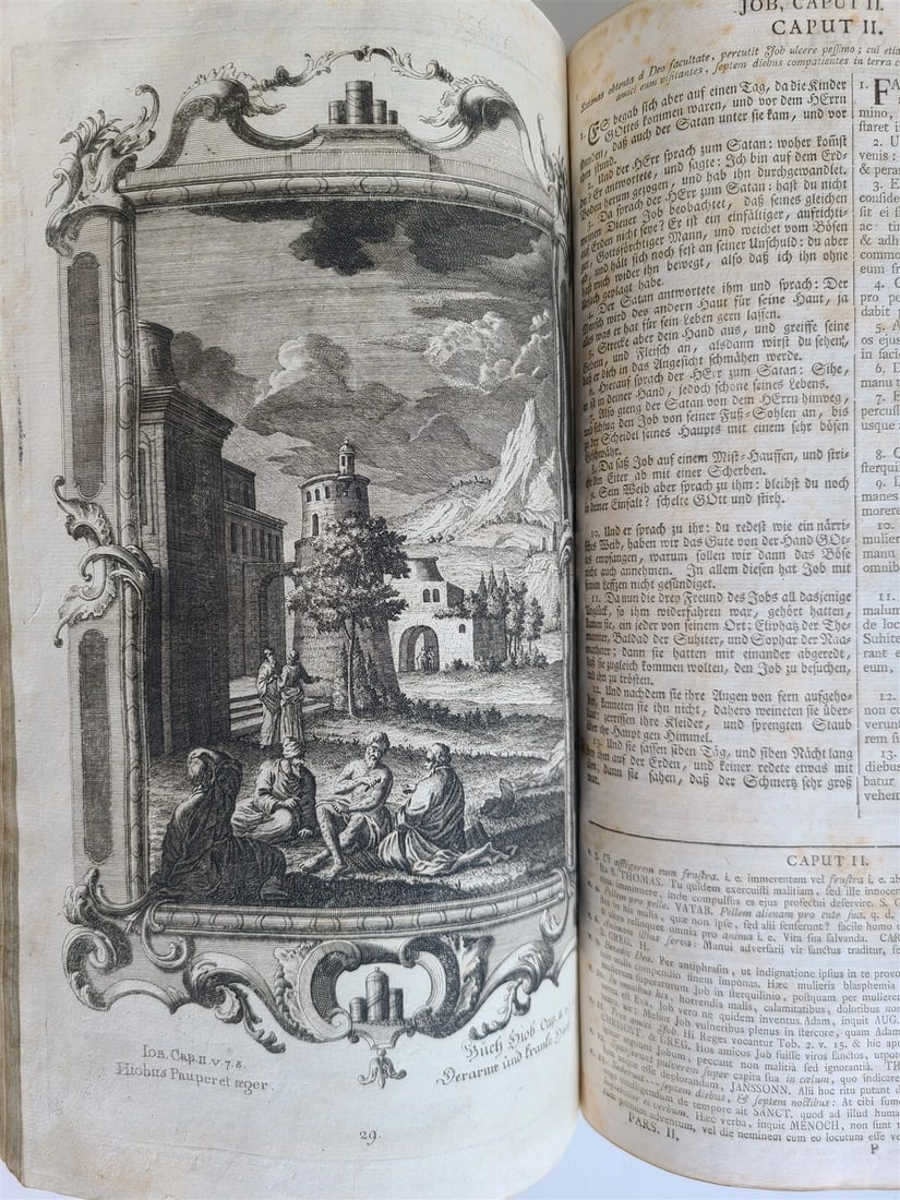 1770 BIBLE in GERMAN & LATIN ILLUSTRATED 2 FOLIO VOLUMES antique PIGSKIN BINDING - 6