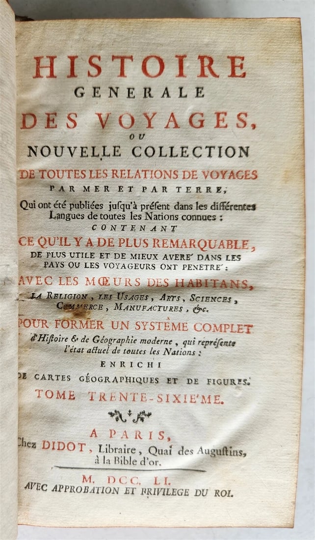 1751 HISTOIRE des VOYAGES VOL. 36 antique illustrated TRAVELS to INDIA - 2