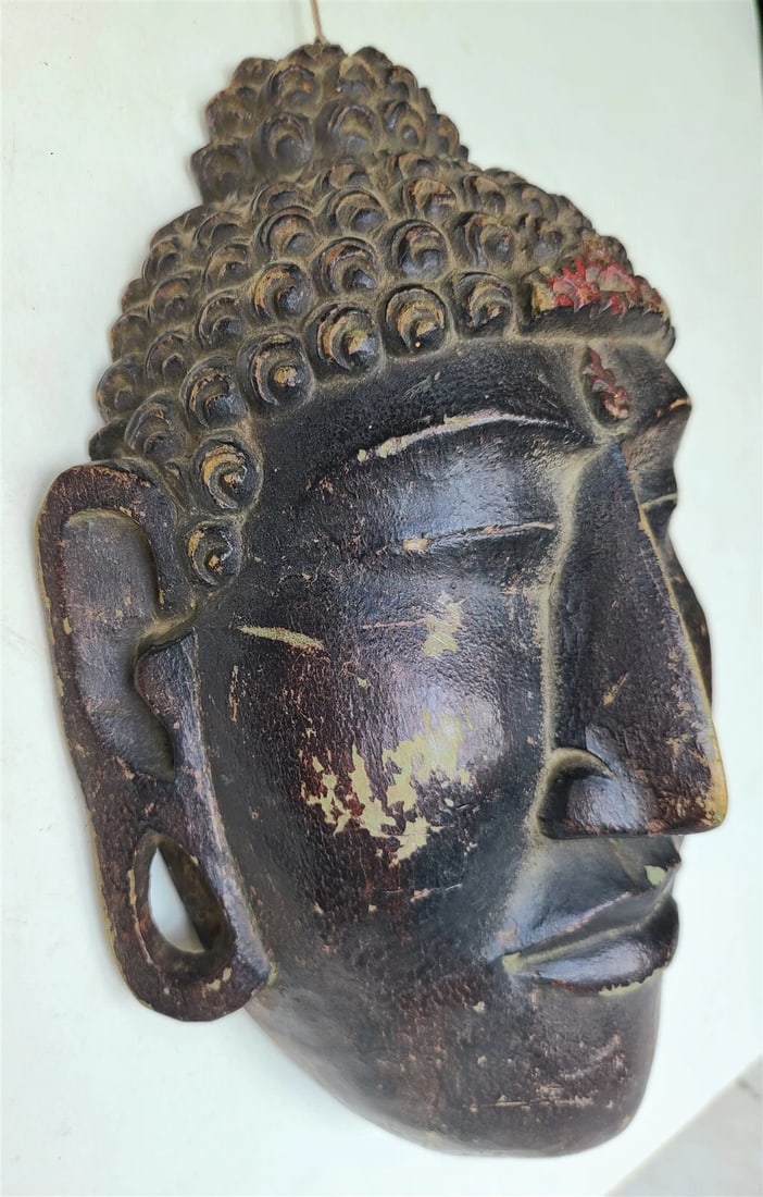 ASIAN THAI. ANTIQUE WOODEN MASK of BUDDHA hand carved BUDDAH - 2