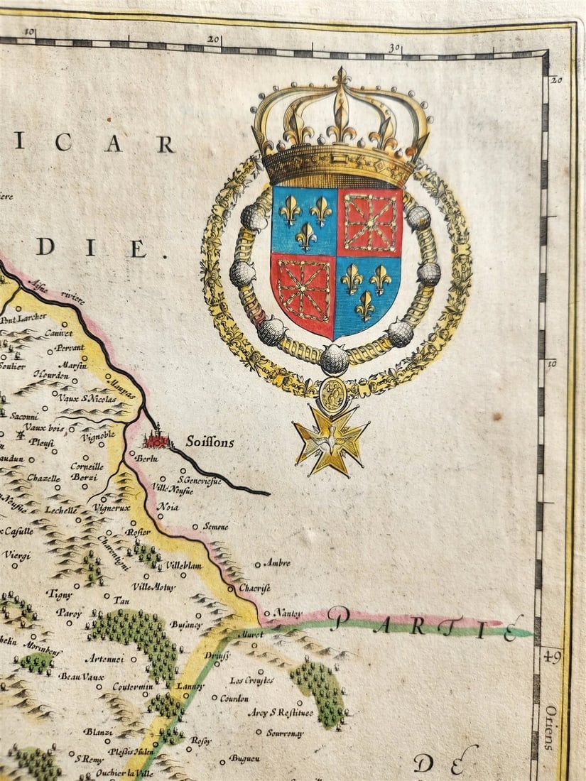 1640 MAP of DUCATUS VALOIS FRANCE by WILLEM BLAEU antique AUTHENTIC hand colored - 3