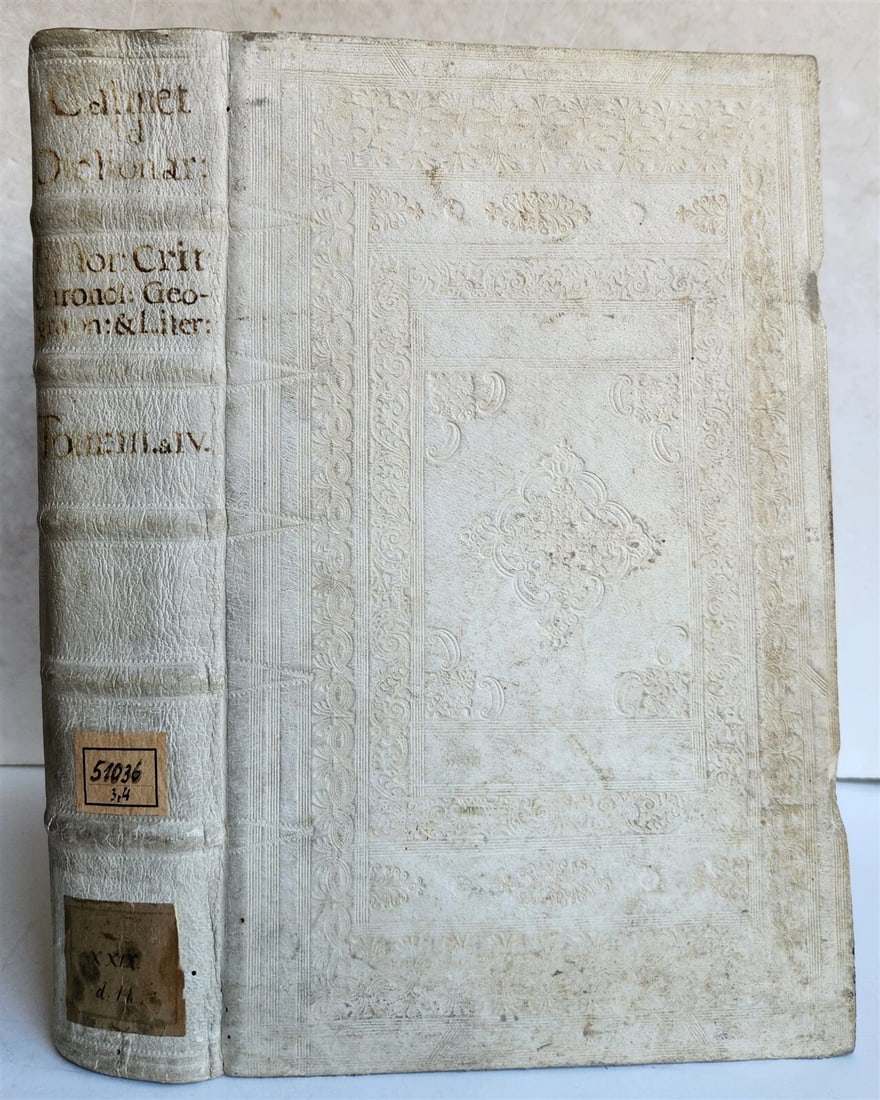 1736 AUGUSTINO CALMET antique BLIND STAMPED PIGSKIN BOUND FOLIO: Title: 1736 AUGUSTINO CALMET antique BLIND STAMPED PIGSKIN BOUND FOLIO Description: Augustino Calmet Supplementum ad Dictionarium historicum, criticum, chronologicum, geographicum, & literale sacrae
